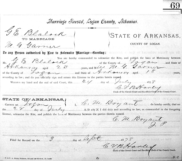 George E. & Mary G. Blalock Marriage Certificate