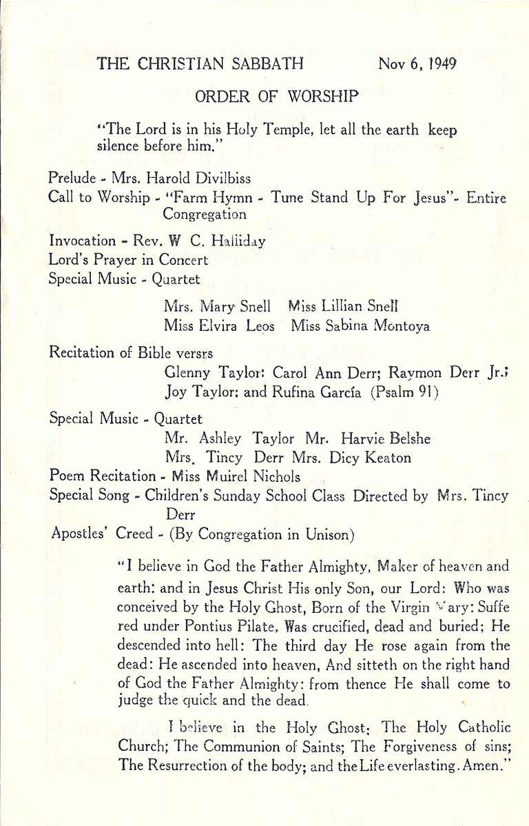 Chamal Community Church Dedication 1949 Program p2