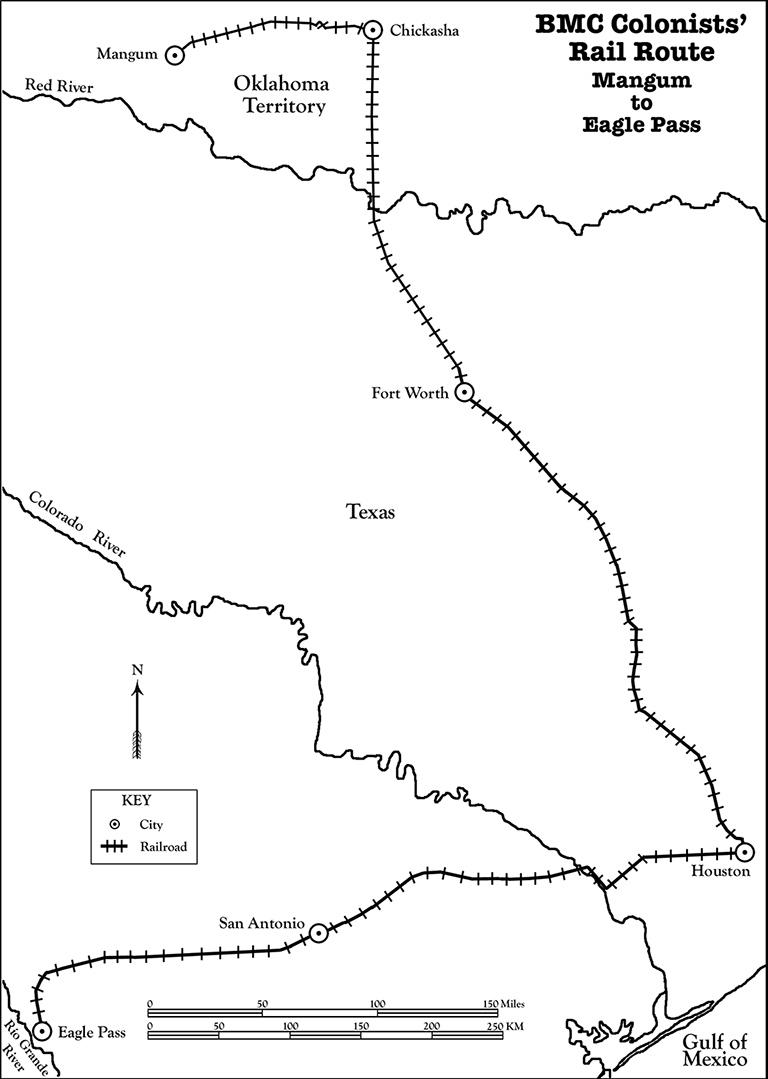 BMC Colonists' Rail Route from Mangum, Oklahoma Territory to Eagle Pass, Texas