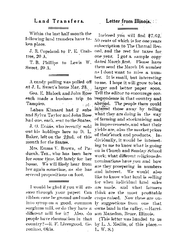 CHAMAL RECORD April 1, 1912, Vol 1 No 3 p 1