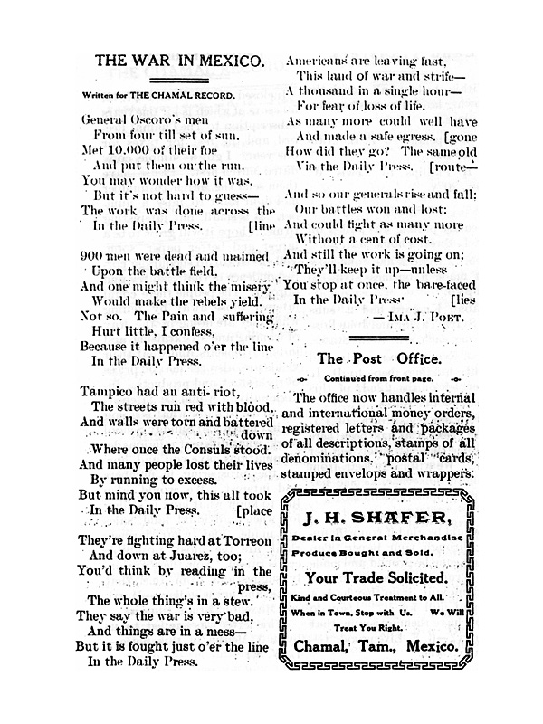 CHAMAL RECORD April 1, 1912, Vol 1 No 3 p 1