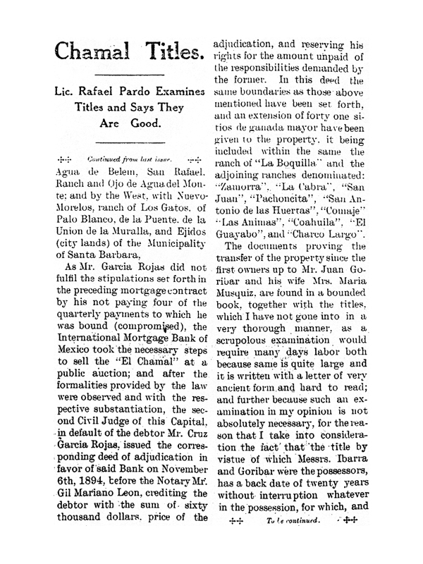 CHAMAL RECORD April 1, 1912, Vol 1 No 3 p 1