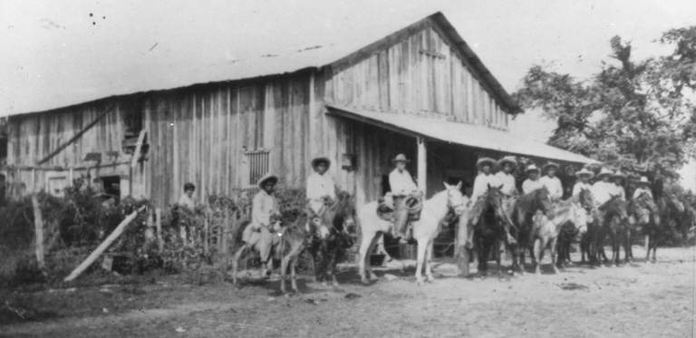 Crowd in front of Britt Store