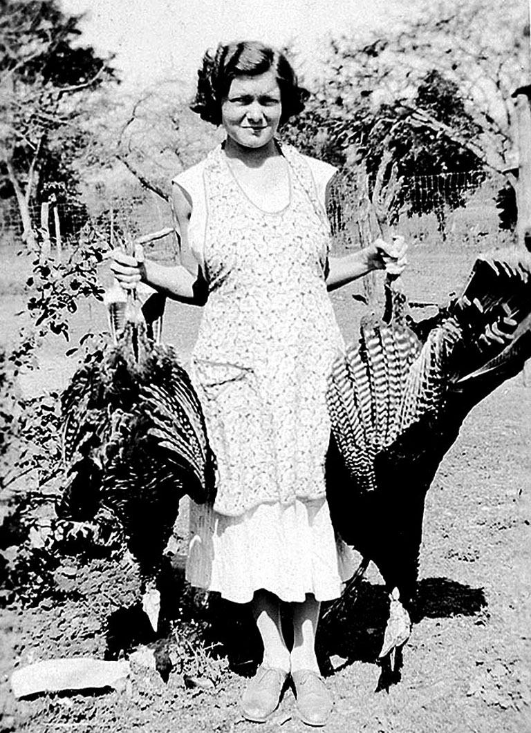 Alice Taylor with turkeys