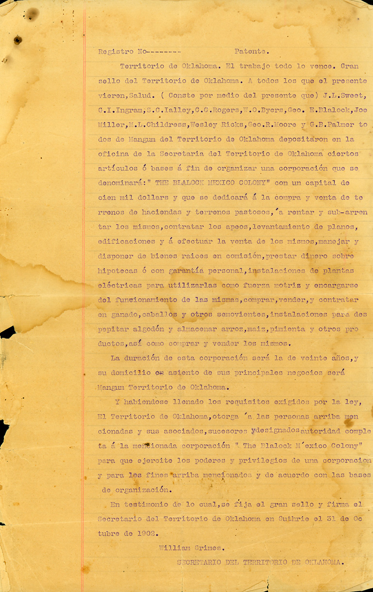 Colony Charter in Spanish