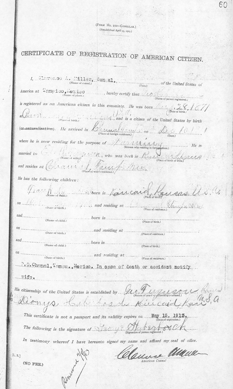 George Haberbosch 1912 Certificate of Registration of American Citizen