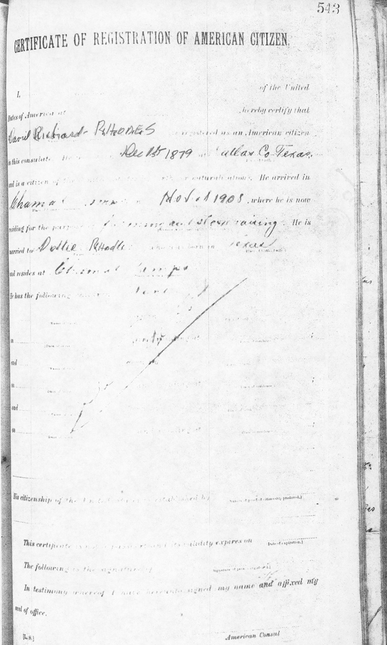 Dorris R. Rhodes 19?? Certificate of Registration of American Citizen