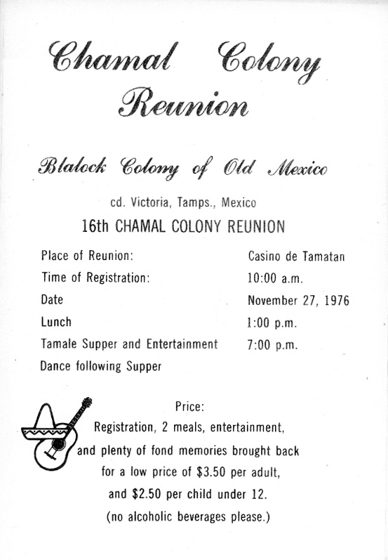 1976 Chamal Colony Reunion Invitation