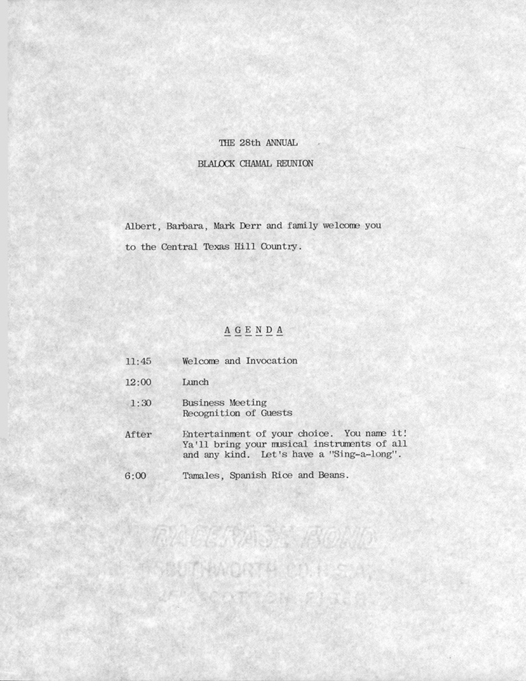 1988 Chamal Reunion Agenda