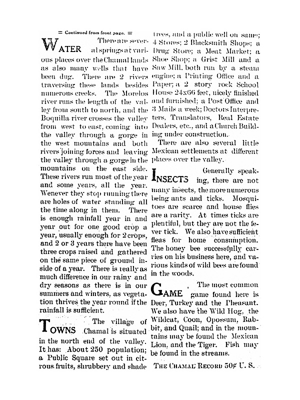 CHAMAL RECORD April 1, 1912, Vol 1 No 3 p 1