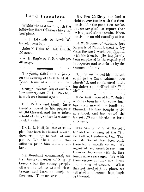 CHAMAL RECORD March 16, 1912, Vol 1 No 2 p 3