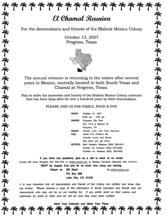 2007 Chamal Blalock Colony Reunion Invitation