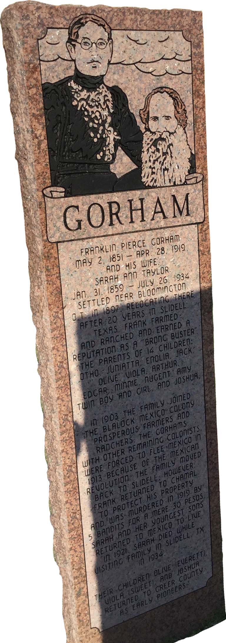 Sarah & F. P. Gorham Monument in Mangum, Oklahoma